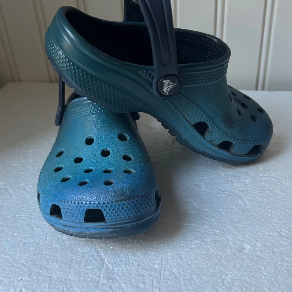 Crocs Kids SlipOn rubber Clogs slingback Mules unisex size 13 aqua/navy